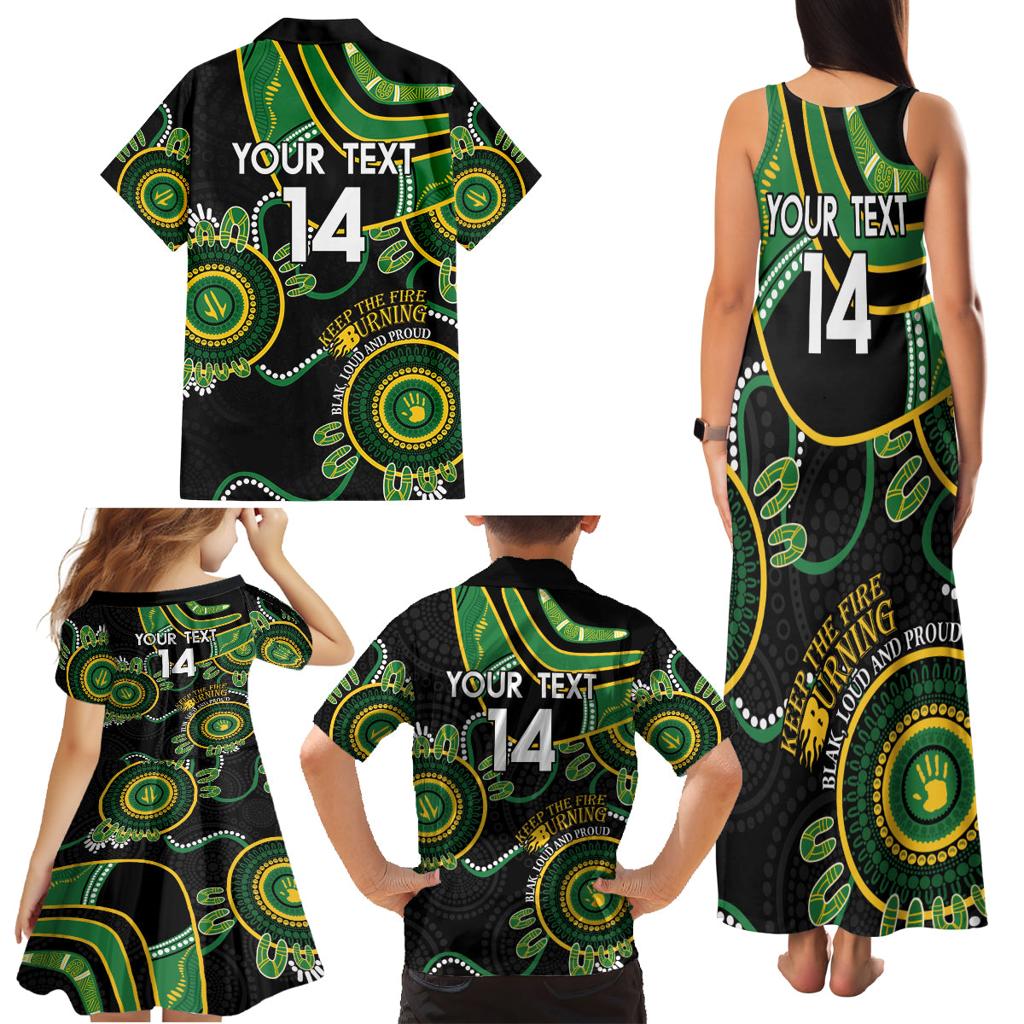 Custom Matildas NAIDOC Week Family Matching Tank Maxi Dress and Hawaiian Shirt Australia Kangaroo Keep The Fire Burning - Black