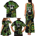 Custom Matildas NAIDOC Week Family Matching Tank Maxi Dress and Hawaiian Shirt Australia Kangaroo Keep The Fire Burning - Black