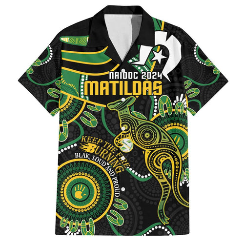 Custom Matildas NAIDOC Week Family Matching Tank Maxi Dress and Hawaiian Shirt Australia Kangaroo Keep The Fire Burning - Black