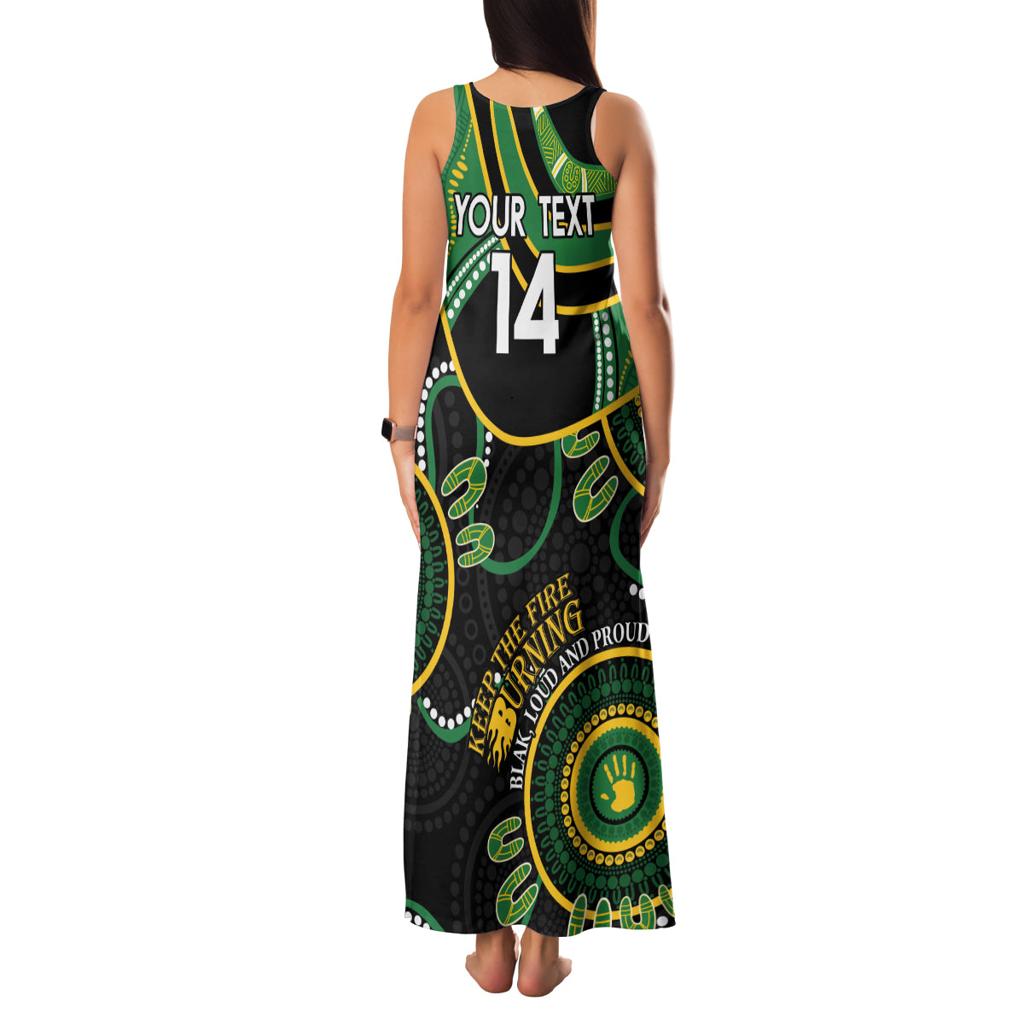 Custom Matildas NAIDOC Week Family Matching Tank Maxi Dress and Hawaiian Shirt Australia Kangaroo Keep The Fire Burning - Black