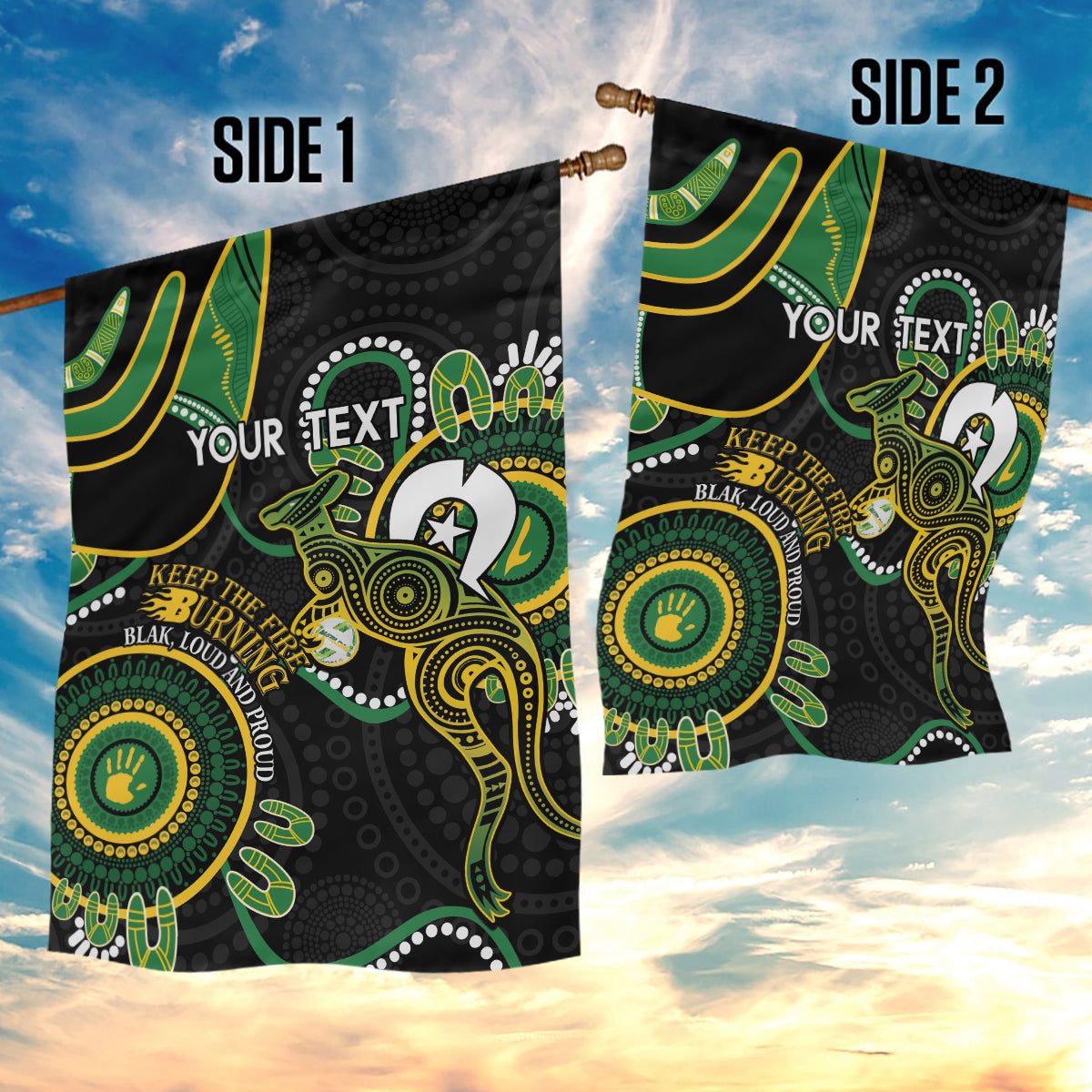 Custom Matildas NAIDOC Week Garden Flag Australia Kangaroo Keep The Fire Burning - Black