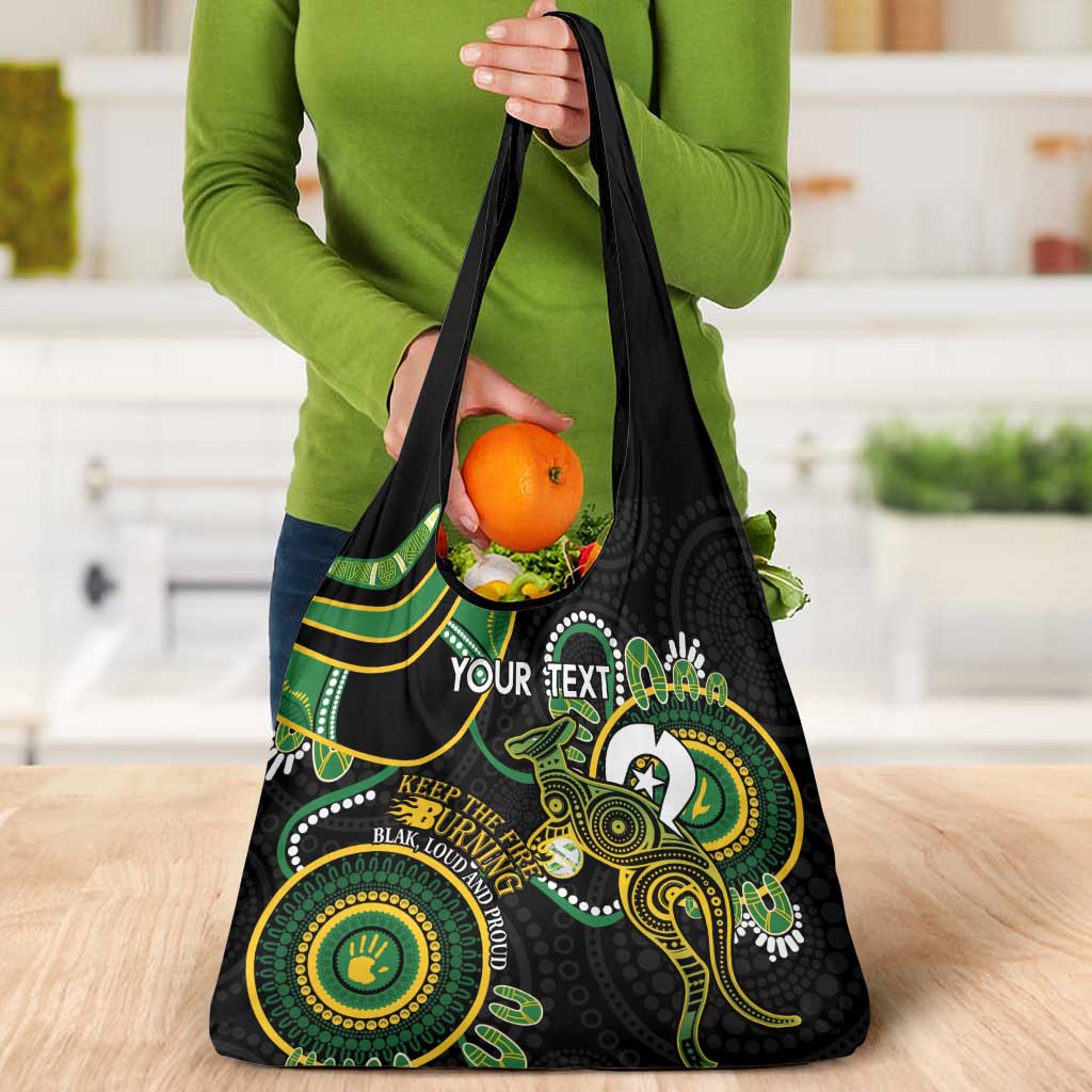 Custom Matildas NAIDOC Week Grocery Bag Australia Kangaroo Keep The Fire Burning - Black