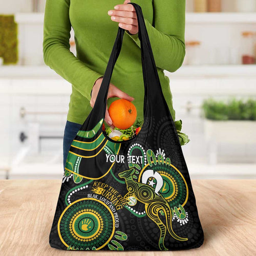 Custom Matildas NAIDOC Week Grocery Bag Australia Kangaroo Keep The Fire Burning - Black