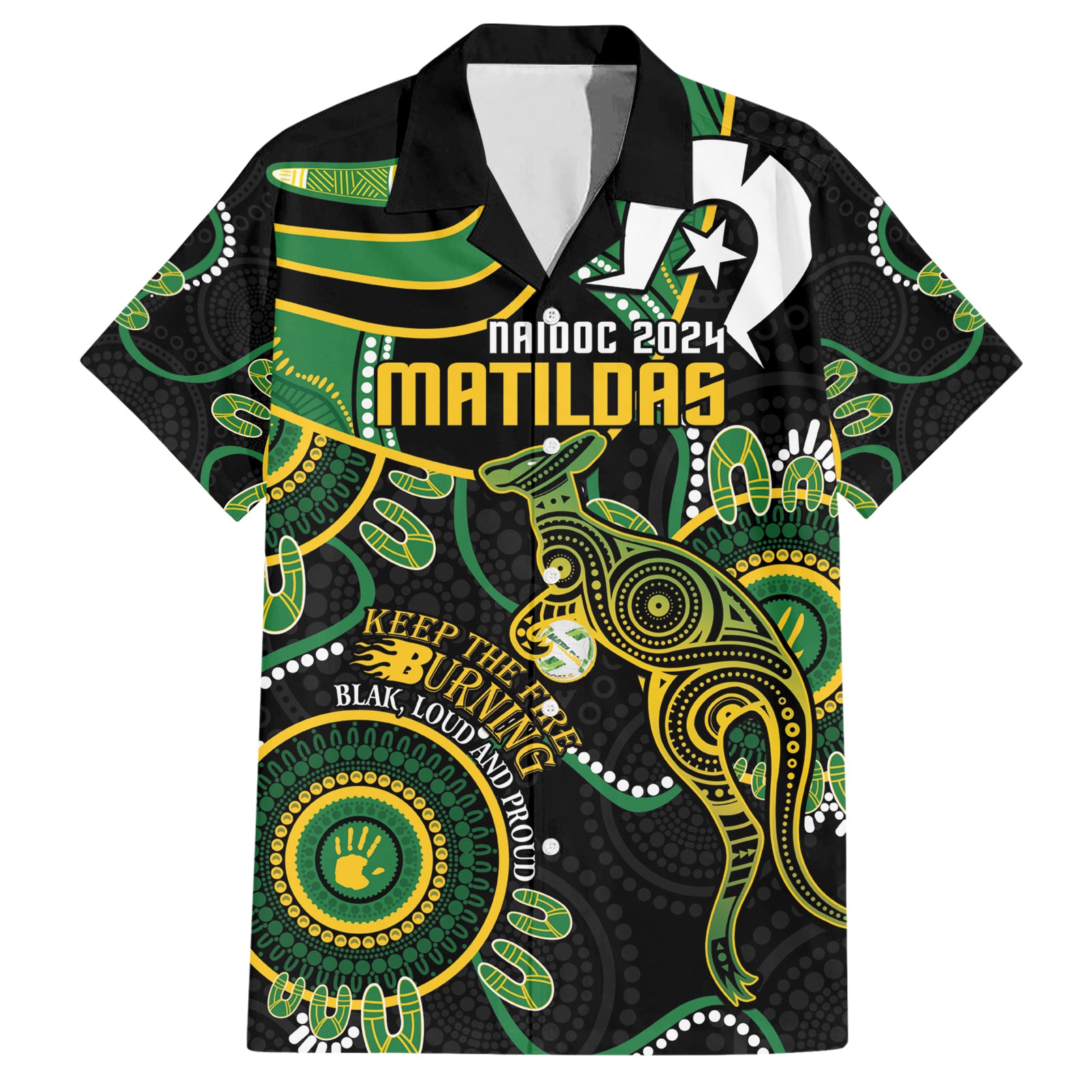Custom Matildas NAIDOC Week Hawaiian Shirt Australia Kangaroo Keep The Fire Burning - Black