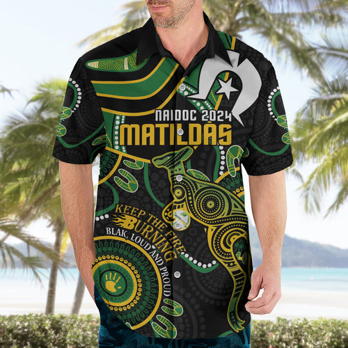 Custom Matildas NAIDOC Week Hawaiian Shirt Australia Kangaroo Keep The Fire Burning - Black