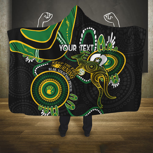 Custom Matildas NAIDOC Week Hooded Blanket Australia Kangaroo Keep The Fire Burning - Black