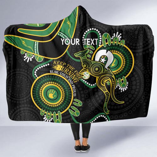 Custom Matildas NAIDOC Week Hooded Blanket Australia Kangaroo Keep The Fire Burning - Black