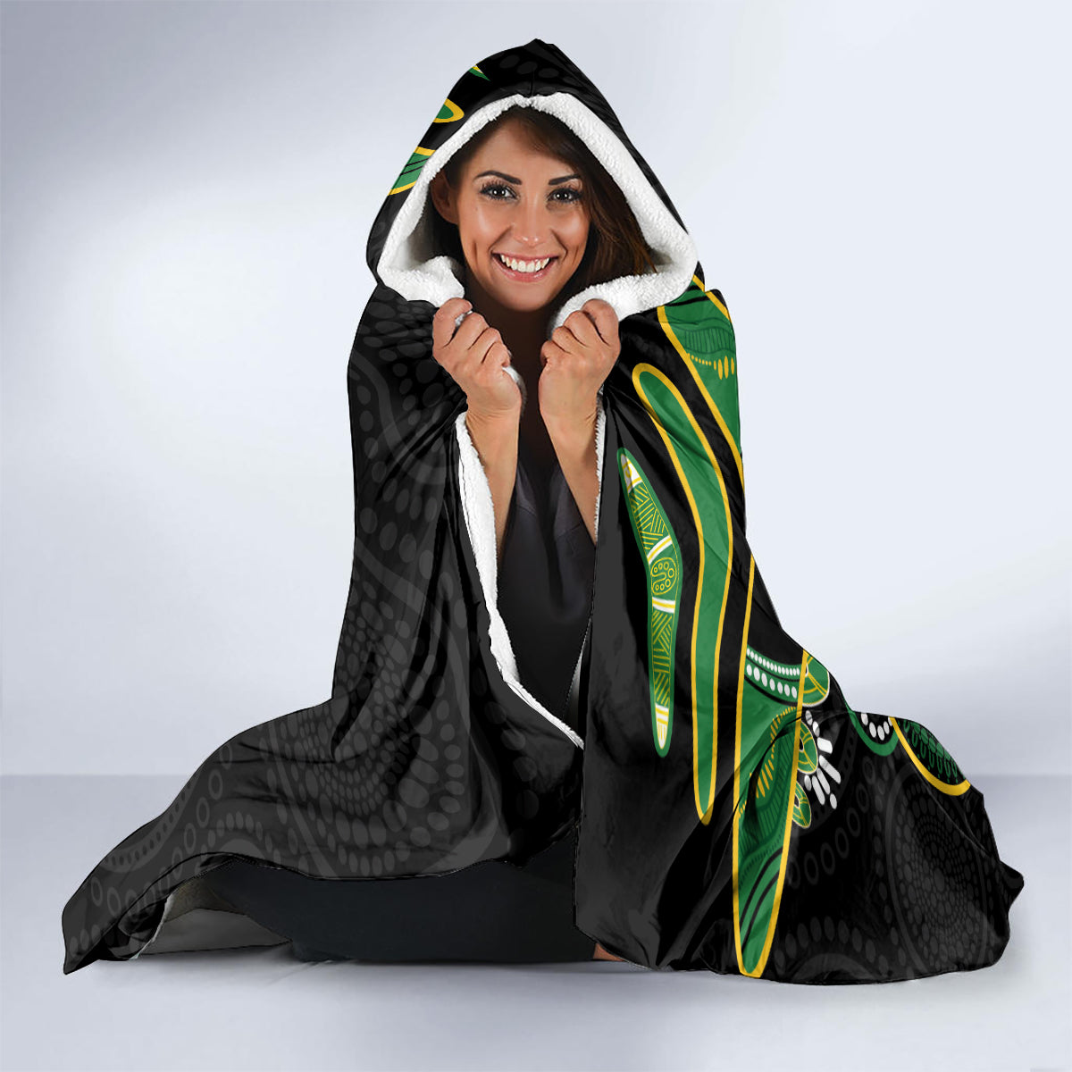Custom Matildas NAIDOC Week Hooded Blanket Australia Kangaroo Keep The Fire Burning - Black