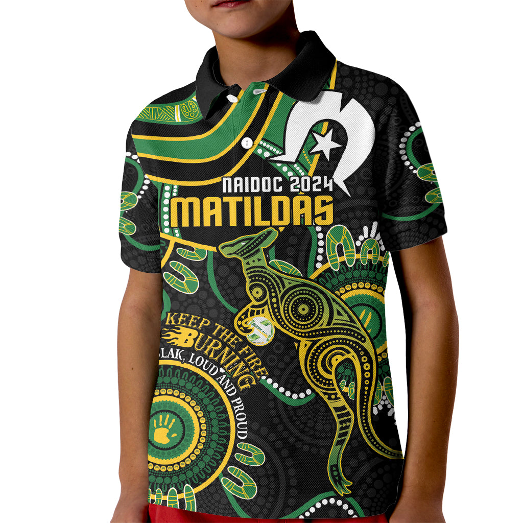 Custom Matildas NAIDOC Week Kid Polo Shirt Australia Kangaroo Keep The Fire Burning - Black