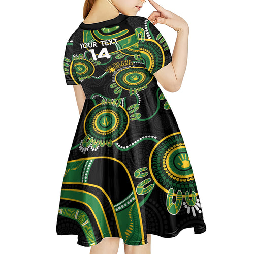 Custom Matildas NAIDOC Week Kid Short Sleeve Dress Australia Kangaroo Keep The Fire Burning - Black