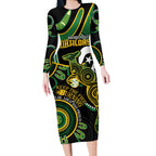 Custom Matildas NAIDOC Week Long Sleeve Bodycon Dress Australia Kangaroo Keep The Fire Burning - Black