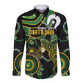 Custom Matildas NAIDOC Week Long Sleeve Button Shirt Australia Kangaroo Keep The Fire Burning - Black