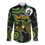 Custom Matildas NAIDOC Week Long Sleeve Button Shirt Australia Kangaroo Keep The Fire Burning - Black