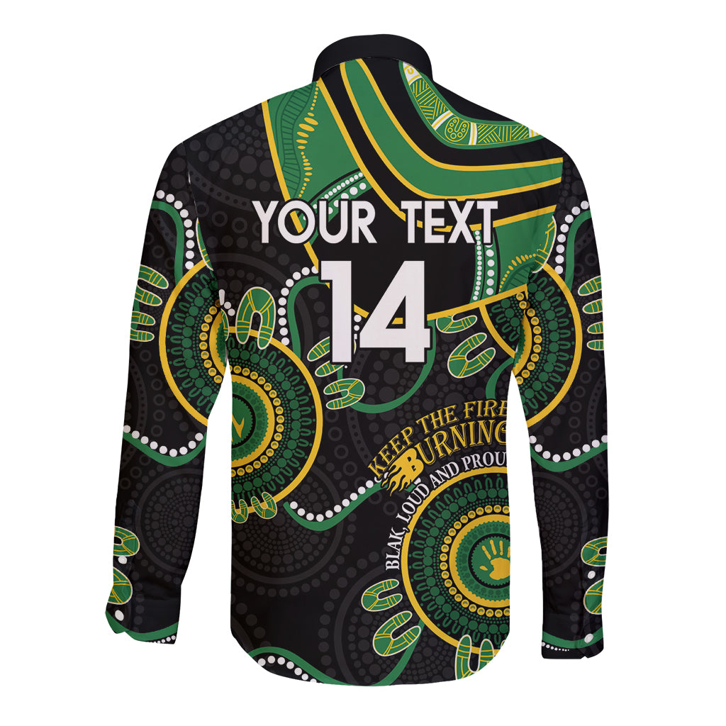 Custom Matildas NAIDOC Week Long Sleeve Button Shirt Australia Kangaroo Keep The Fire Burning - Black