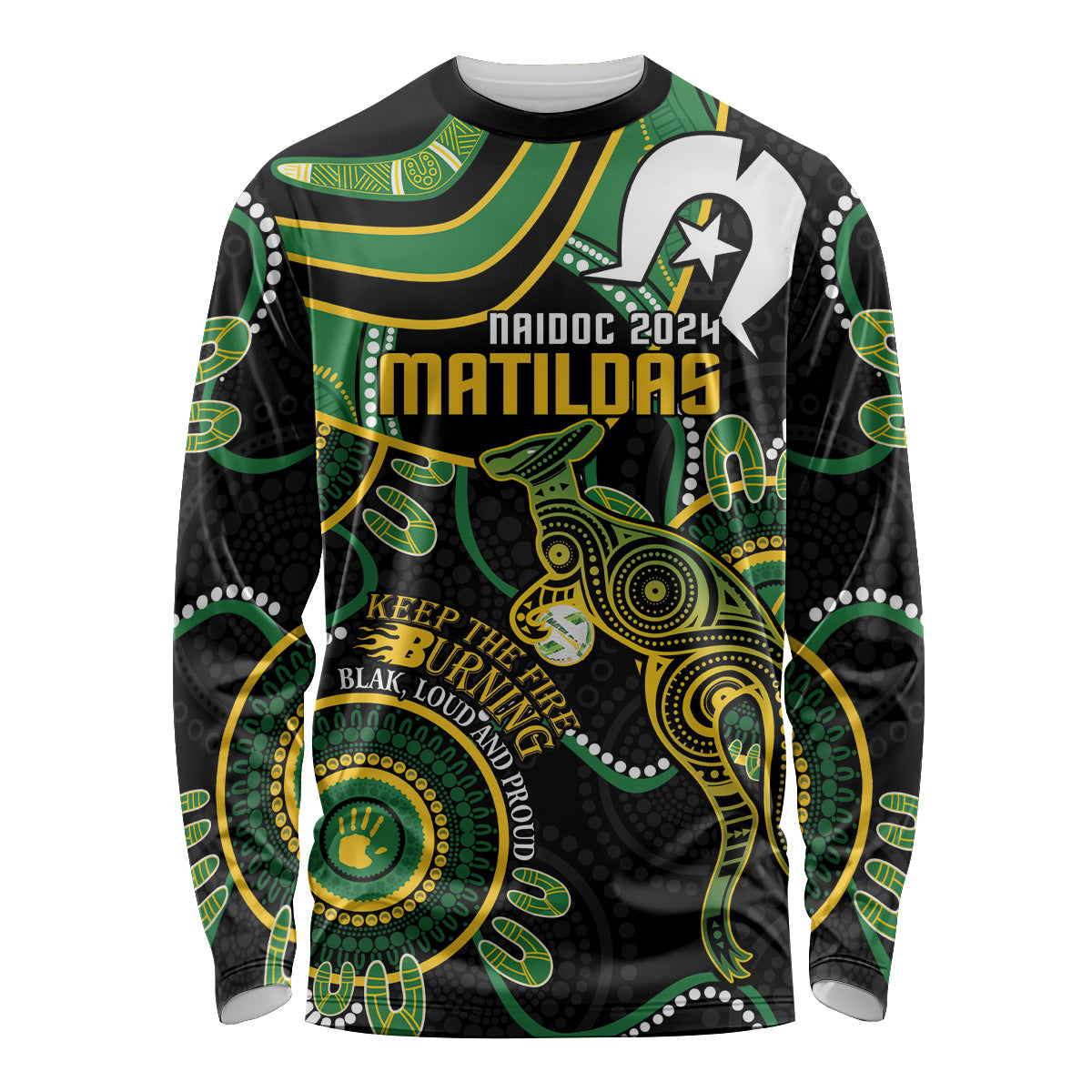 Custom Matildas NAIDOC Week Long Sleeve Shirt Australia Kangaroo Keep The Fire Burning - Black