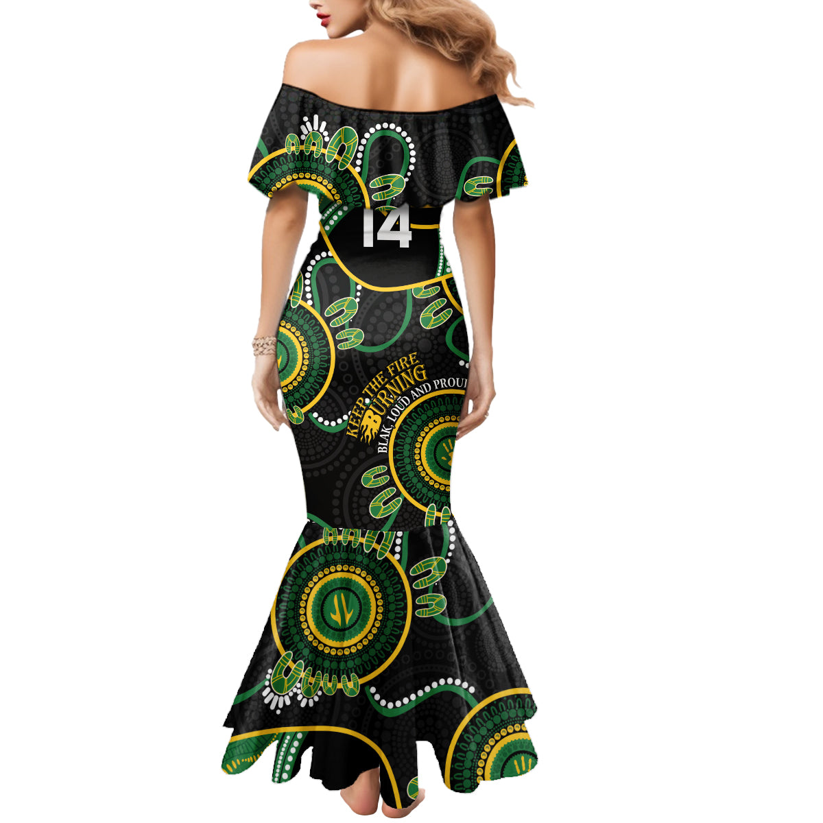 Custom Matildas NAIDOC Week Mermaid Dress Australia Kangaroo Keep The Fire Burning - Black