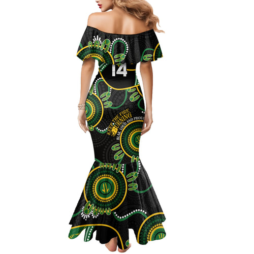 Custom Matildas NAIDOC Week Mermaid Dress Australia Kangaroo Keep The Fire Burning - Black