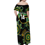 Custom Matildas NAIDOC Week Off Shoulder Maxi Dress Australia Kangaroo Keep The Fire Burning - Black