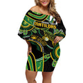 Custom Matildas NAIDOC Week Off Shoulder Short Dress Australia Kangaroo Keep The Fire Burning - Black