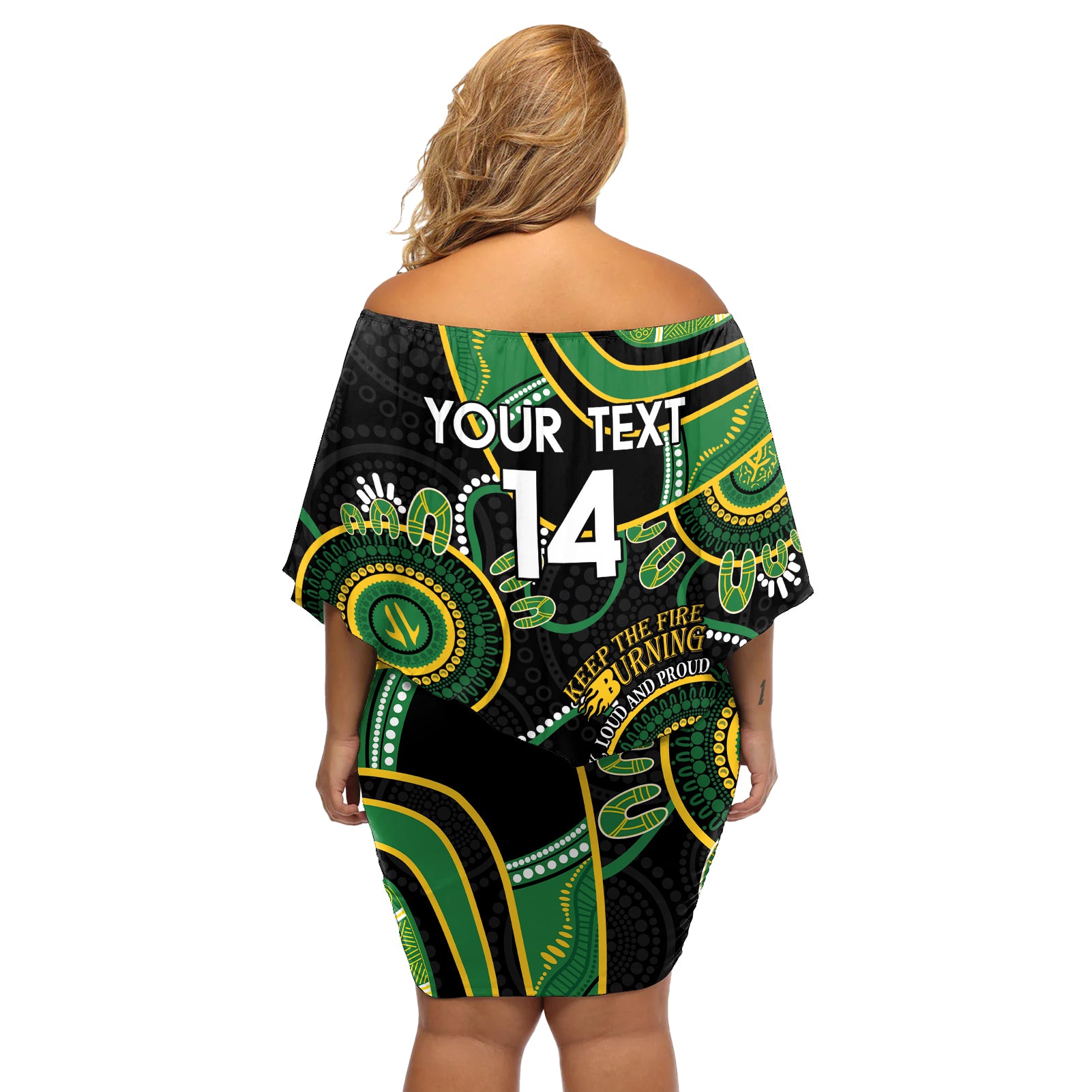 Custom Matildas NAIDOC Week Off Shoulder Short Dress Australia Kangaroo Keep The Fire Burning - Black