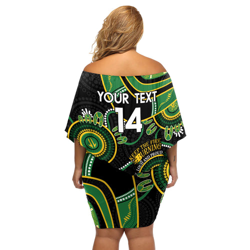 Custom Matildas NAIDOC Week Off Shoulder Short Dress Australia Kangaroo Keep The Fire Burning - Black
