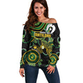 Custom Matildas NAIDOC Week Off Shoulder Sweater Australia Kangaroo Keep The Fire Burning - Black