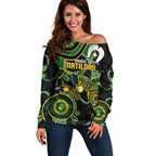 Custom Matildas NAIDOC Week Off Shoulder Sweater Australia Kangaroo Keep The Fire Burning - Black