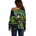 Custom Matildas NAIDOC Week Off Shoulder Sweater Australia Kangaroo Keep The Fire Burning - Black