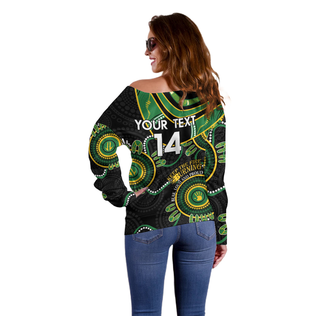 Custom Matildas NAIDOC Week Off Shoulder Sweater Australia Kangaroo Keep The Fire Burning - Black