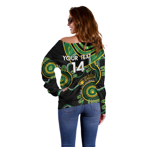 Custom Matildas NAIDOC Week Off Shoulder Sweater Australia Kangaroo Keep The Fire Burning - Black