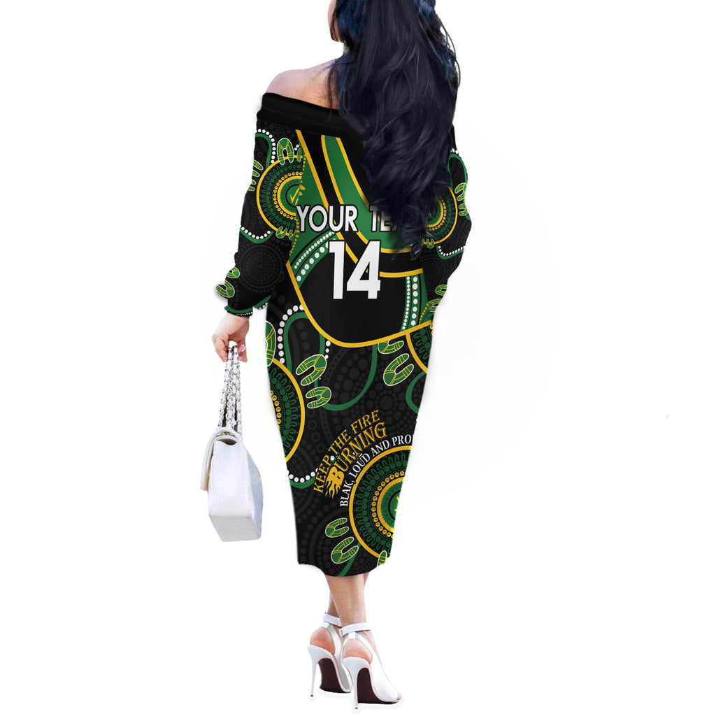 Custom Matildas NAIDOC Week Off The Shoulder Long Sleeve Dress Australia Kangaroo Keep The Fire Burning - Black