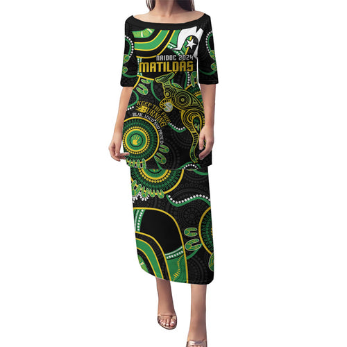 Custom Matildas NAIDOC Week Puletasi Australia Kangaroo Keep The Fire Burning - Black