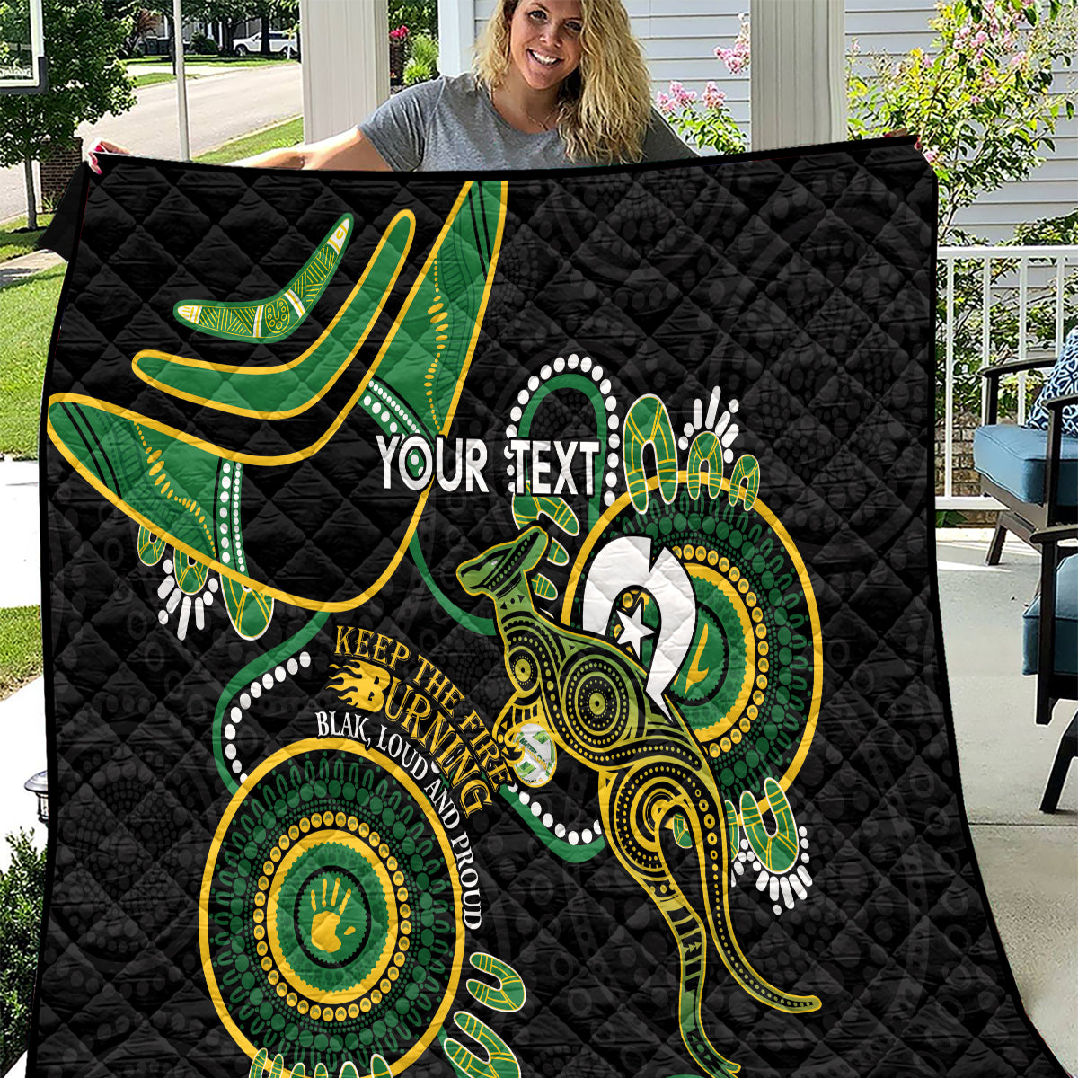 Custom Matildas NAIDOC Week Quilt Australia Kangaroo Keep The Fire Burning - Black