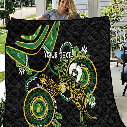 Custom Matildas NAIDOC Week Quilt Australia Kangaroo Keep The Fire Burning - Black