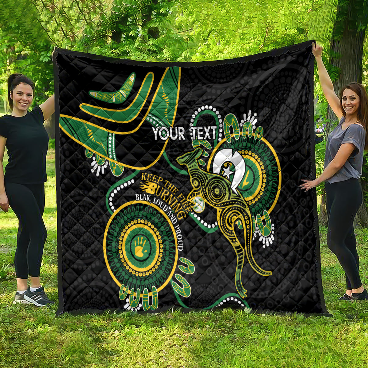 Custom Matildas NAIDOC Week Quilt Australia Kangaroo Keep The Fire Burning - Black