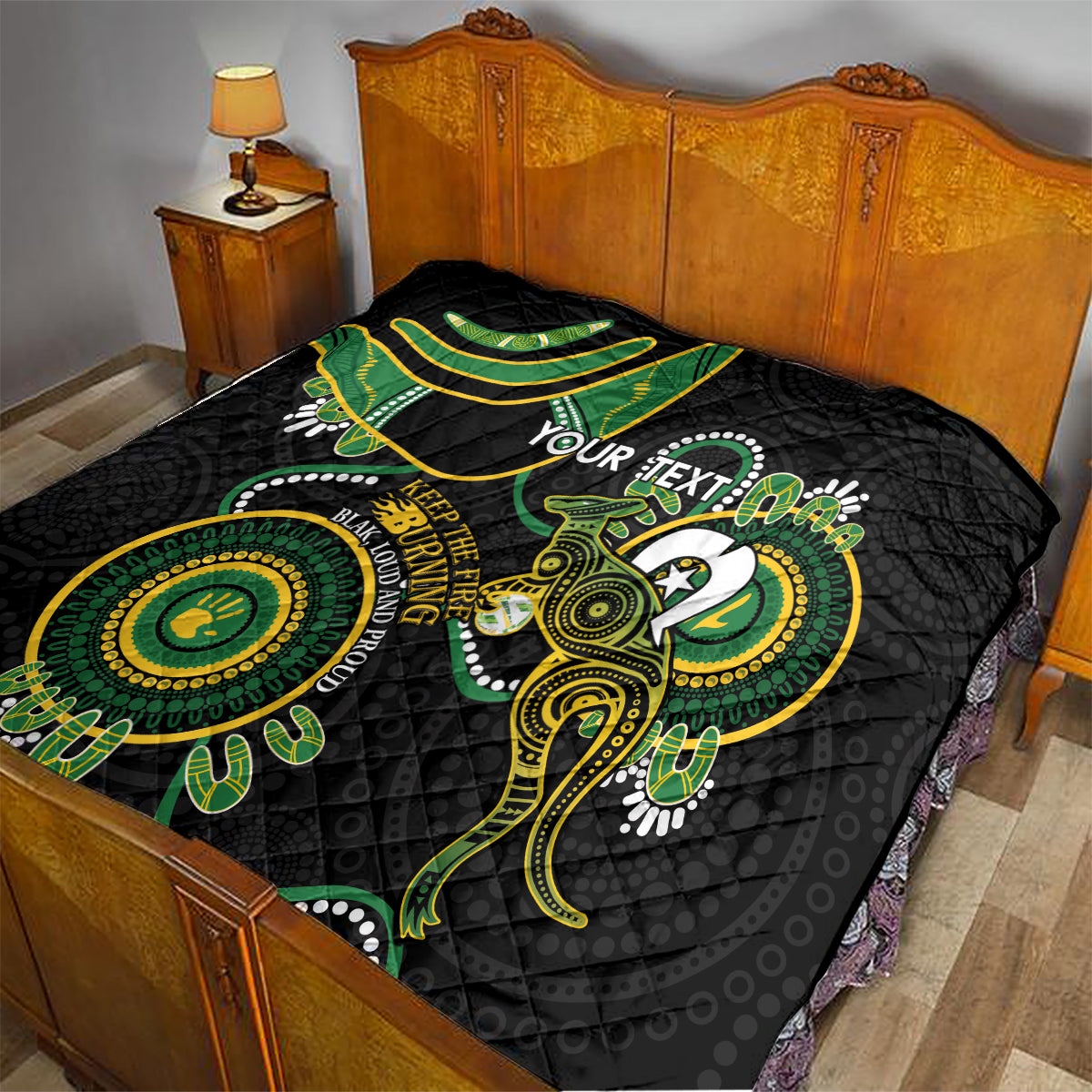Custom Matildas NAIDOC Week Quilt Australia Kangaroo Keep The Fire Burning - Black