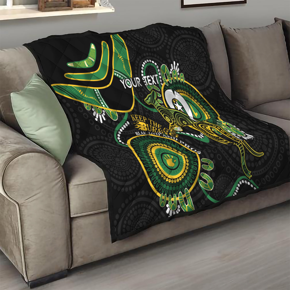Custom Matildas NAIDOC Week Quilt Australia Kangaroo Keep The Fire Burning - Black
