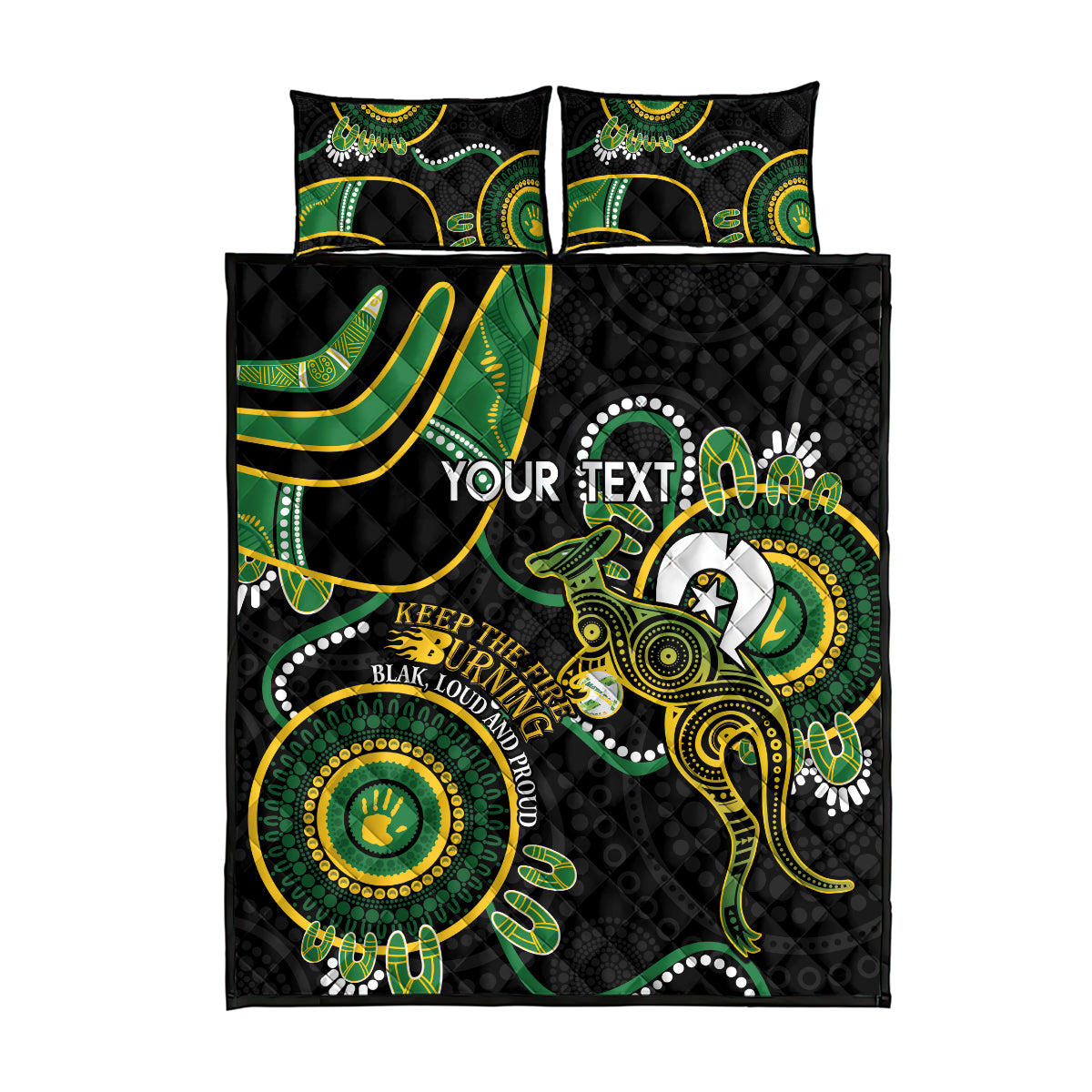 Custom Matildas NAIDOC Week Quilt Bed Set Australia Kangaroo Keep The Fire Burning - Black