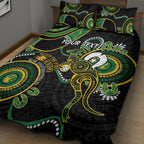 Custom Matildas NAIDOC Week Quilt Bed Set Australia Kangaroo Keep The Fire Burning - Black