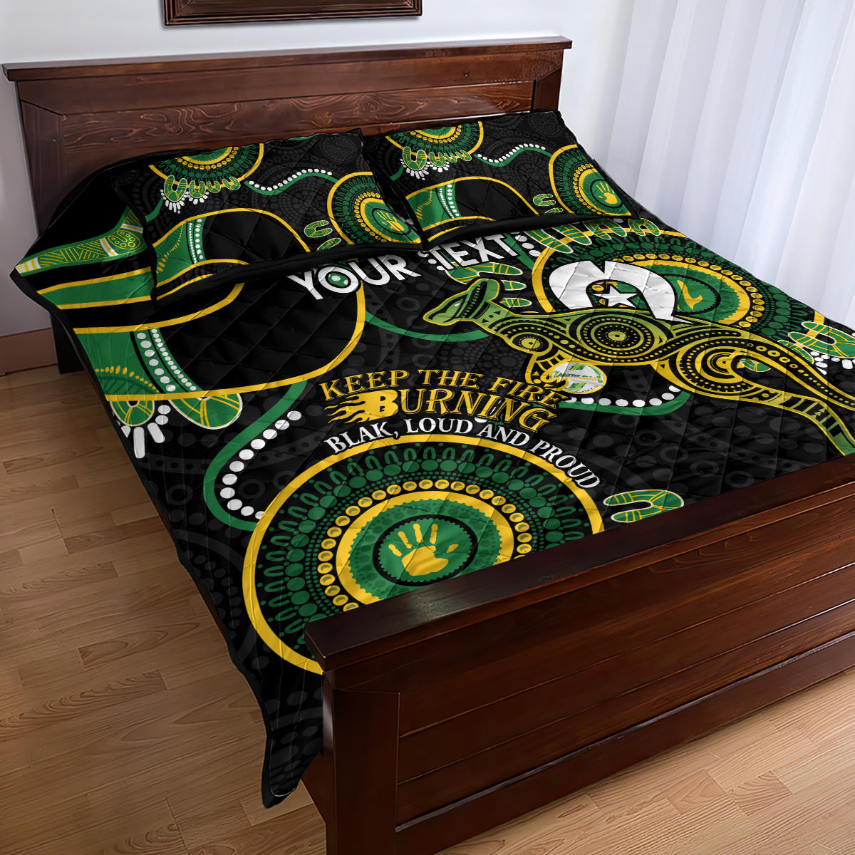 Custom Matildas NAIDOC Week Quilt Bed Set Australia Kangaroo Keep The Fire Burning - Black