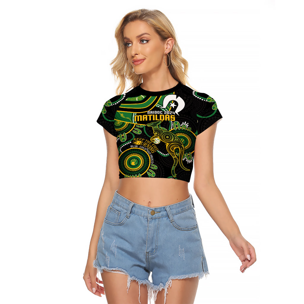 Custom Matildas NAIDOC Week Raglan Cropped T Shirt Australia Kangaroo Keep The Fire Burning - Black