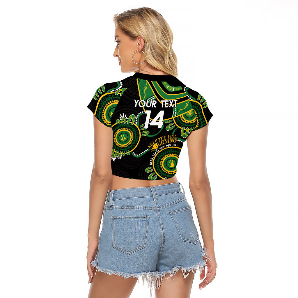 Custom Matildas NAIDOC Week Raglan Cropped T Shirt Australia Kangaroo Keep The Fire Burning - Black
