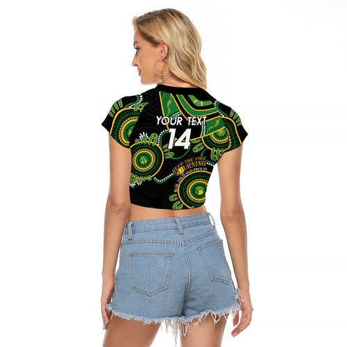 Custom Matildas NAIDOC Week Raglan Cropped T Shirt Australia Kangaroo Keep The Fire Burning - Black