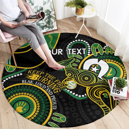 Custom Matildas NAIDOC Week Round Carpet Australia Kangaroo Keep The Fire Burning - Black