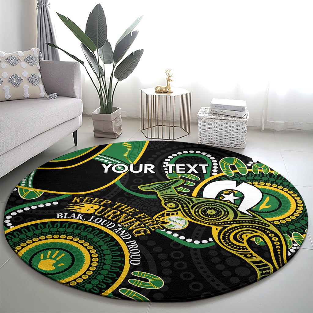 Custom Matildas NAIDOC Week Round Carpet Australia Kangaroo Keep The Fire Burning - Black