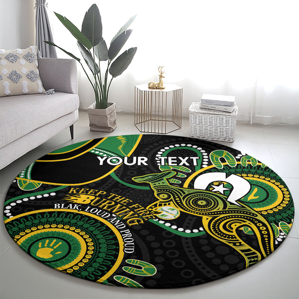 Custom Matildas NAIDOC Week Round Carpet Australia Kangaroo Keep The Fire Burning - Black