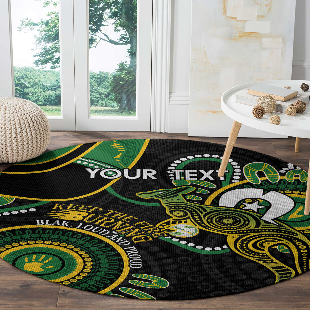 Custom Matildas NAIDOC Week Round Carpet Australia Kangaroo Keep The Fire Burning - Black