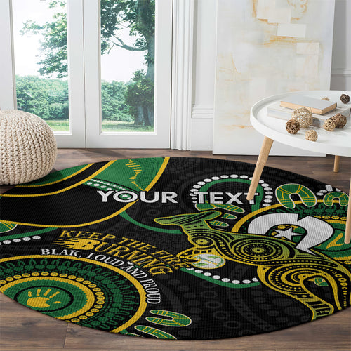 Custom Matildas NAIDOC Week Round Carpet Australia Kangaroo Keep The Fire Burning - Black
