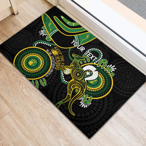 Custom Matildas NAIDOC Week Rubber Doormat Australia Kangaroo Keep The Fire Burning - Black