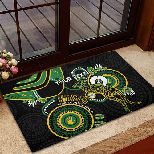 Custom Matildas NAIDOC Week Rubber Doormat Australia Kangaroo Keep The Fire Burning - Black